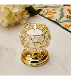 Crystal-Studded Gold Tealight Candle Holder | Elegant Home Decor Accent for Home Decor & Gifting