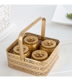 Decorative Gold-Tone Basket with 4 Votives | Elegant Gift Hamper Basket For Gifting