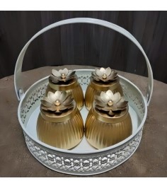 Golden Lotus Elegance Hamper with 4 Beautiful Votives | Elegant Gift Hamper Basket For Gifting