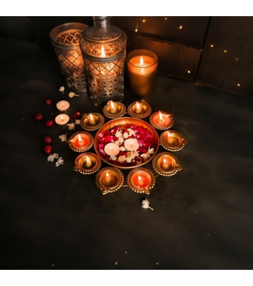 Lotus-Inspired Diya Urli Gifting Set For Timeless Festive Charm | Diya Urli Set 12"