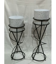 White Marble Round Planter With Stand Set Of 2