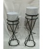 White Marble Round Planter With Stand Set Of 2