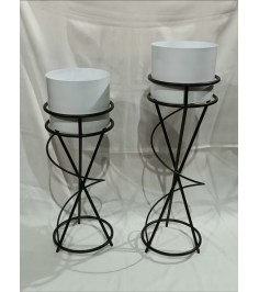 Black And White Round Planter With Stand Set Of 2