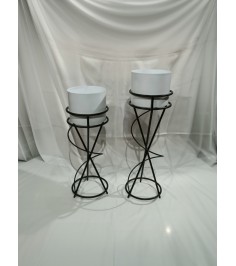 Black And White Round Planter With Stand Set Of 2