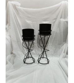 Black Round Planter With Stand Set Of 2