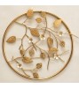 Circular Metal Framed Adorned With Golden Leaves Decorative Wall Hanging Sculpture Wall Art For Living Room 