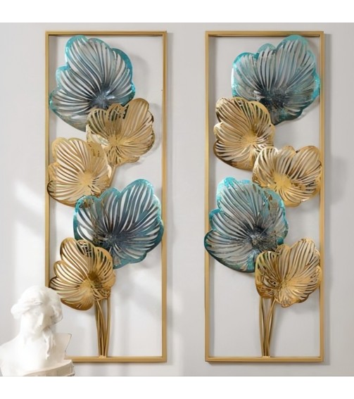 Golden Bloom Wall Art Panels | Floral Wall Art |Elegant Wall Art For Living Room, Bedroom 