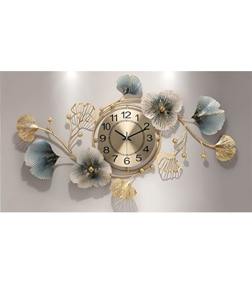 Gold and Grey Ginkgo Wall Clock ( Landscape )| Unique Wall Decor | Living Room Art