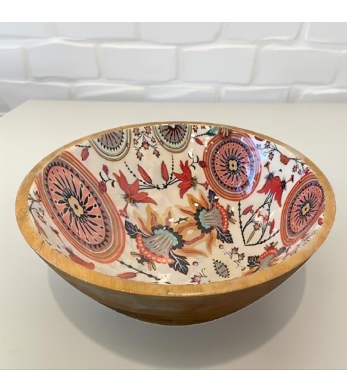 Handcrafted Floral Ceramic Bowl with Gold Rim For Serving, Home & Kitchen Handcrafted