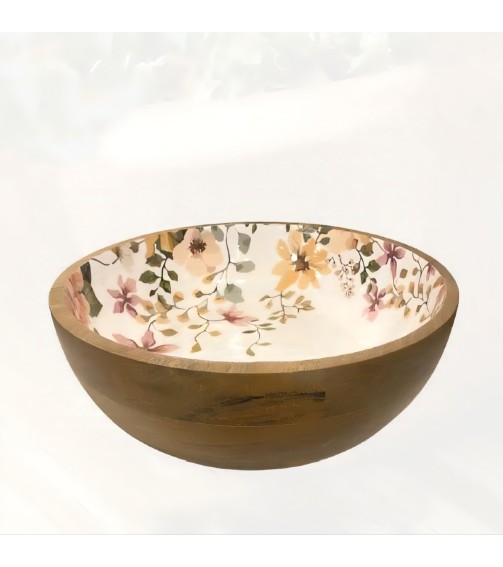 Rustic Floral Wooden Bowl For Serving, Home & Kitchen Handcrafted