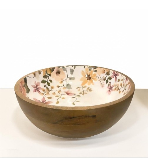 Rustic Floral Wooden Bowl For Serving, Home & Kitchen Handcrafted