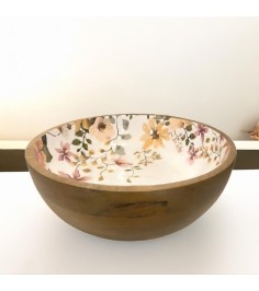 Rustic Floral Wooden Bowl For Serving, Home & Kitchen Handcrafted