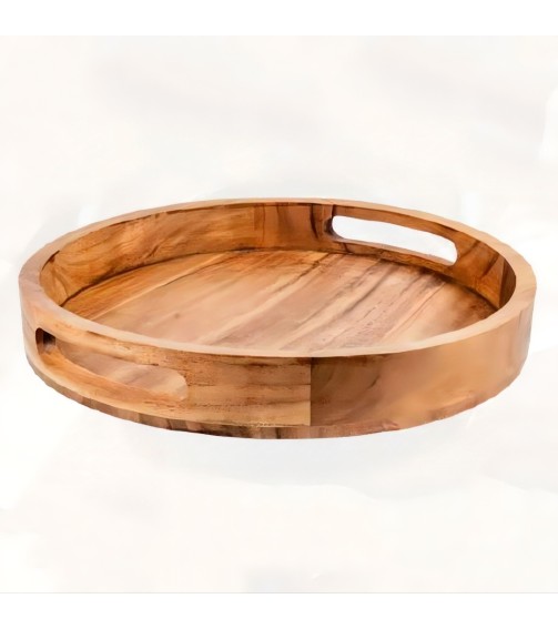 Handcrafted Rustic Charm Round Wooden Serving Tray For Kitchens