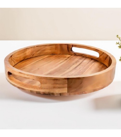 Handcrafted Rustic Charm Round Wooden Serving Tray For Kitchens