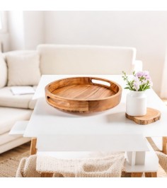 Handcrafted Rustic Charm Round Wooden Serving Tray For Kitchens