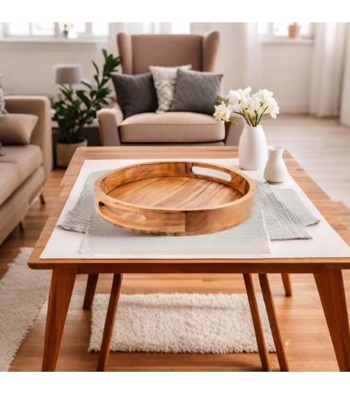 Handcrafted Rustic Charm Round Wooden Serving Tray For Kitchens